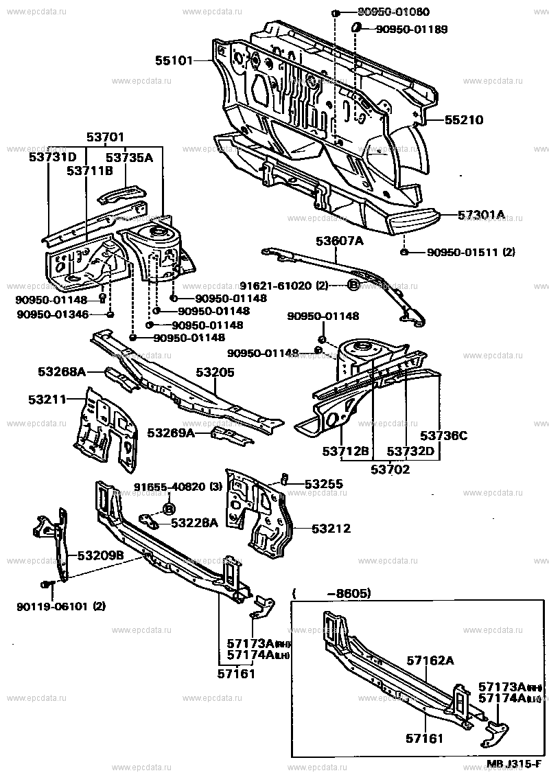 Суппорт радатора (телевизор) и детали кузова для Toyota Corona T150, 8 ...