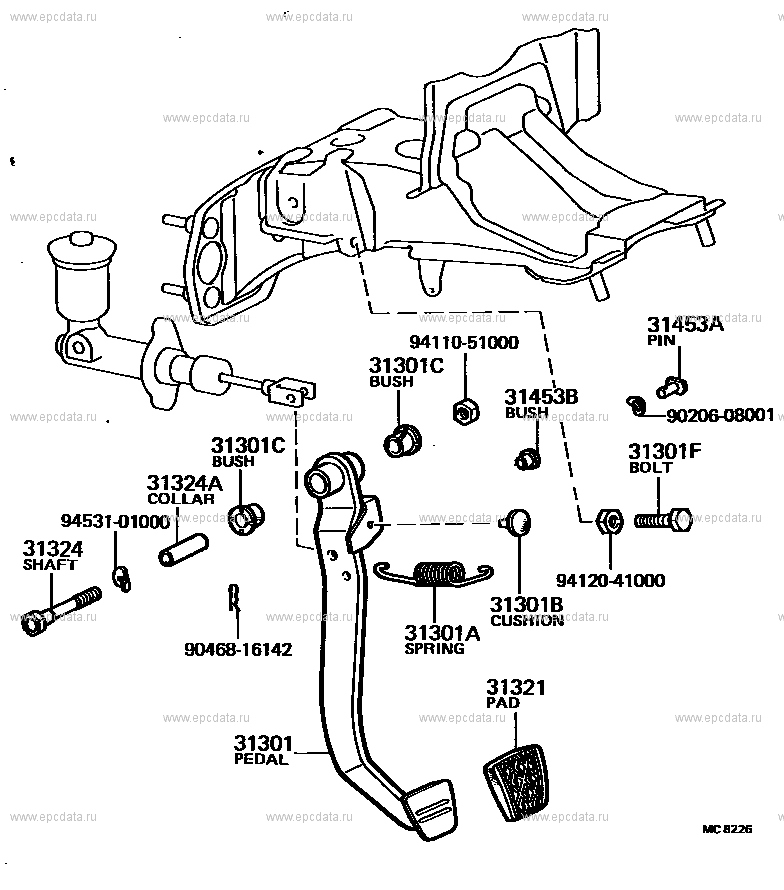 Clutch pedal & flexible hose for Toyota Corolla 4 generation 03.1979 ...