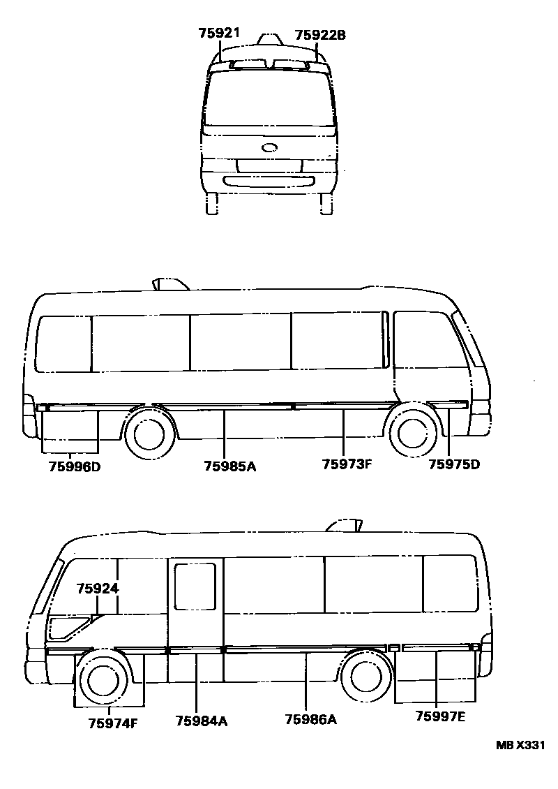 Body stripe for Toyota Coaster HZB50 Genuine parts Amayama