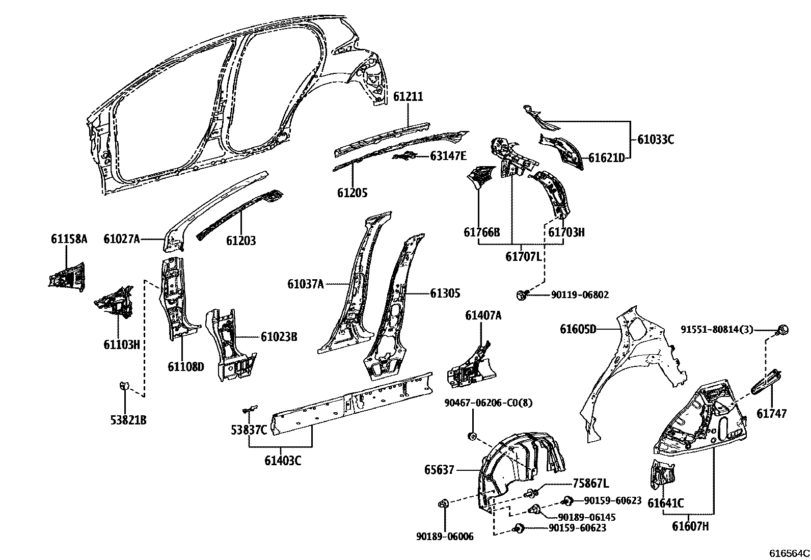 Side member for Toyota Yaris MXPH10 - Auto parts - Amayama