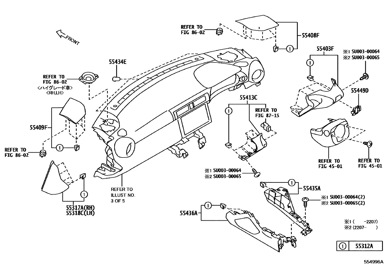 Instrument panel & glove compartment for Toyota 86 ZN8-A288