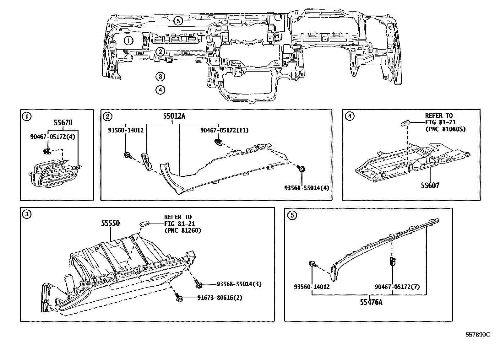 Instrument panel & glove compartment for Toyota Crown AZSH35-AEXBB