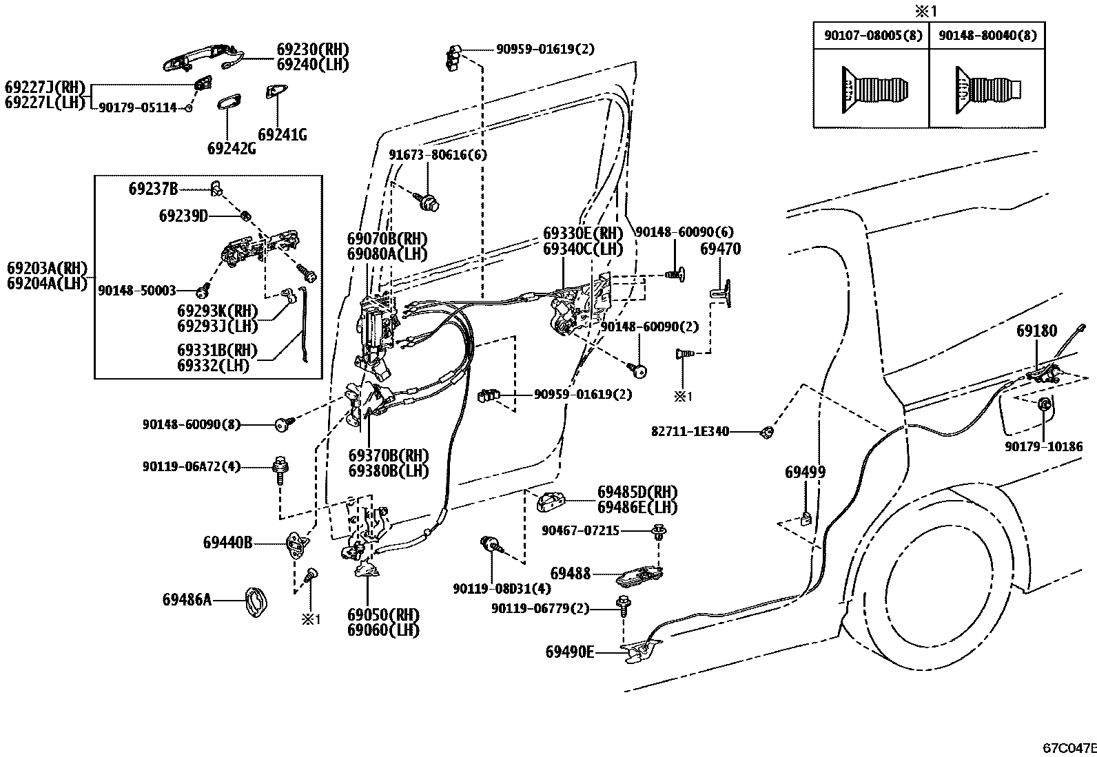 Rear door lock & handle for Toyota Voxy ZWR90W-ARXGB, 01.2022