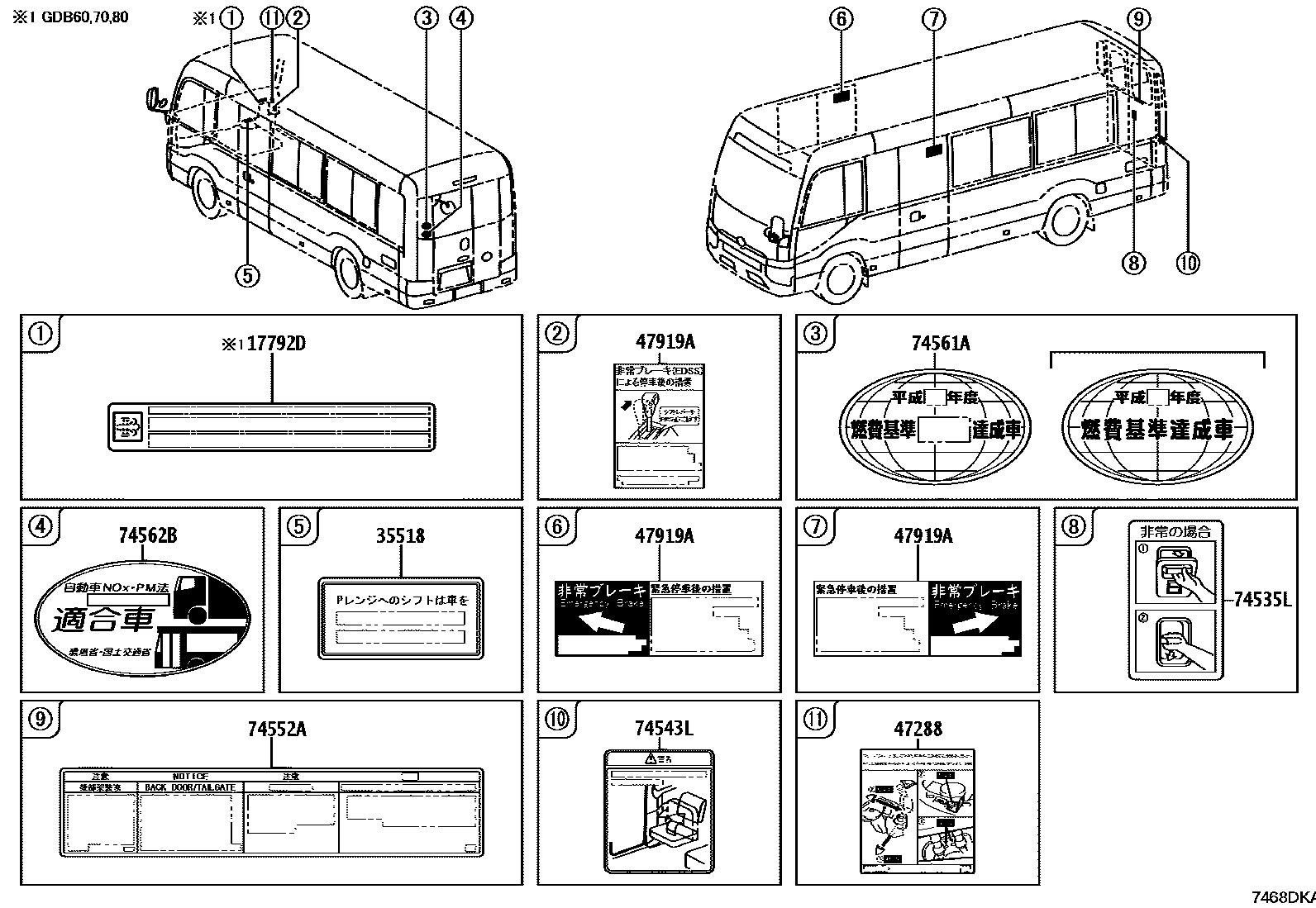 Caution plate for Toyota Coaster GDB70-ZXTNY, 01.2022