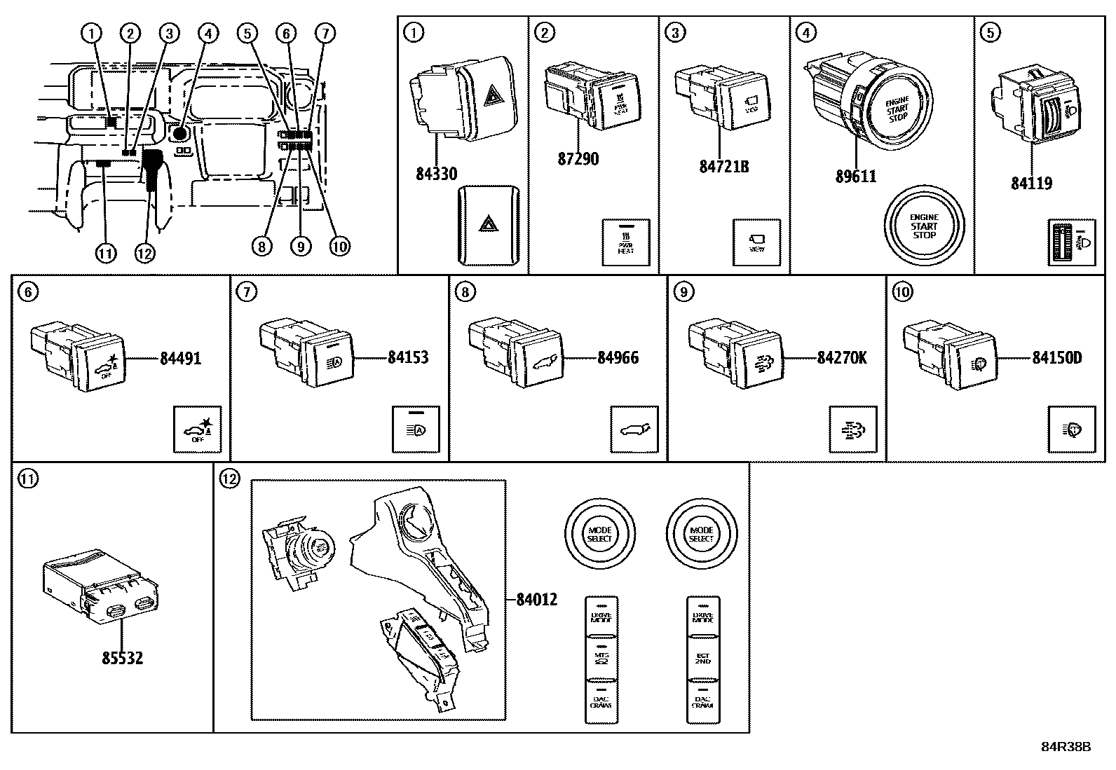 Switch & relay & computer for Toyota Land Cruiser GDJ250W-GZZFY