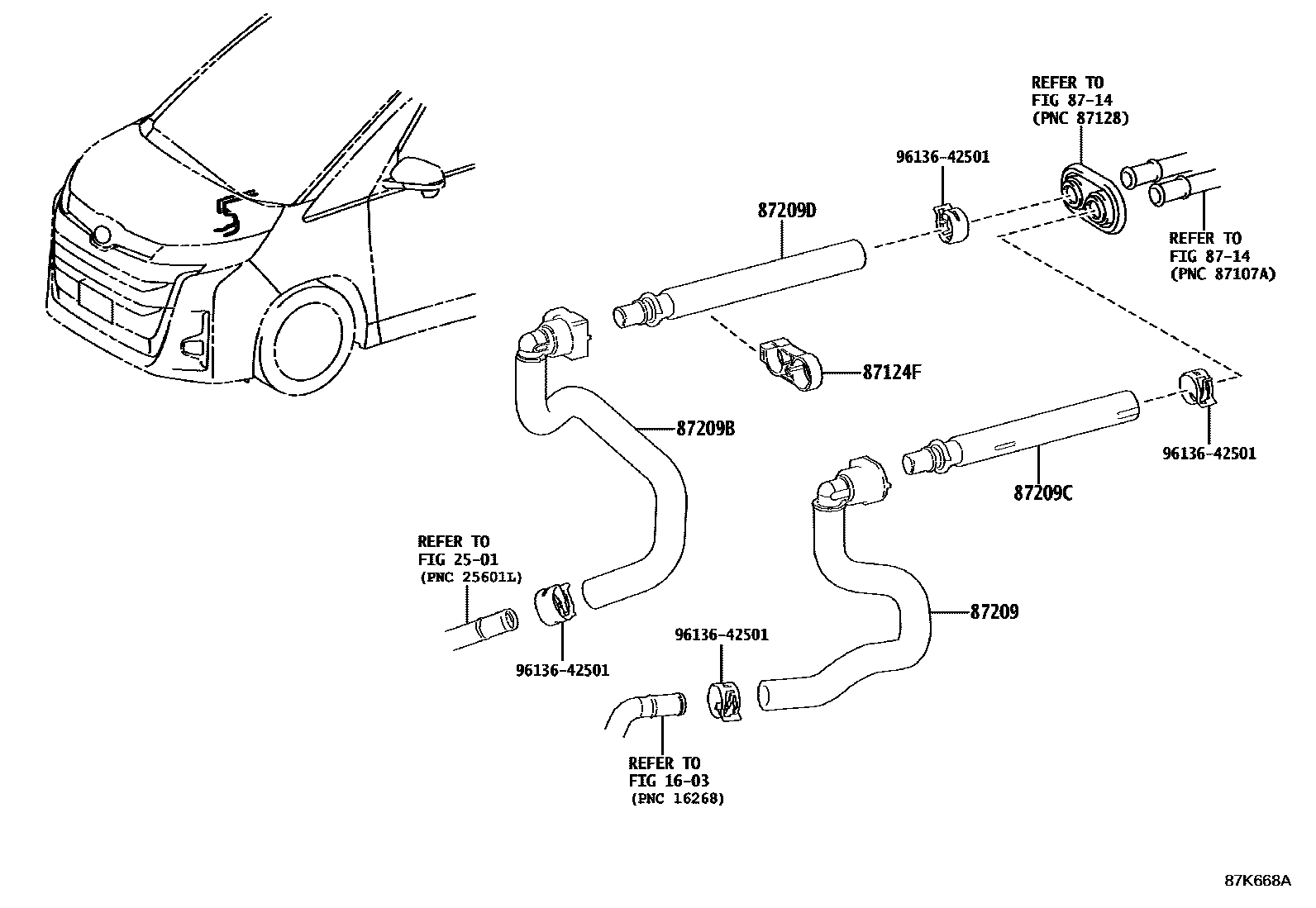 Heating & air conditioning - water piping for Toyota Voxy ZWR95W