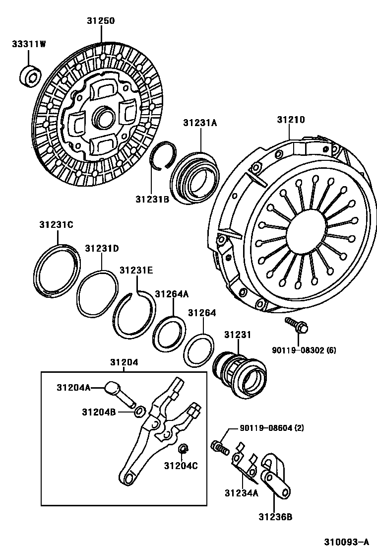 Clutch & release fork for Toyota Chaser JZX100-BTMVZ, 09.1996