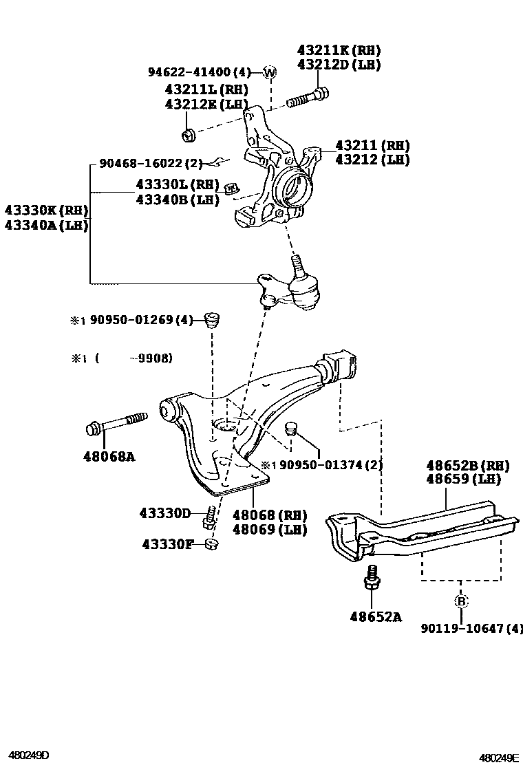 Front axle arm & steering knuckle for Toyota Raum EXZ15-AHSXK