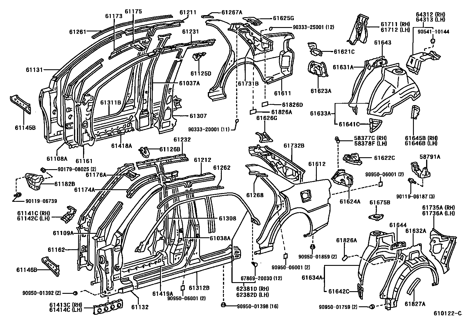 Side member for Toyota Chaser JZX100-BTMVZ, 09.1996 - 06.2001
