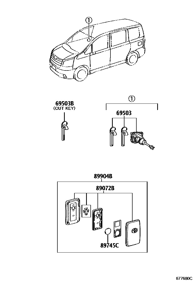 Lock cylinder set for Toyota Noah ZRR75W-APXTP, 04.2010 - 01.2014