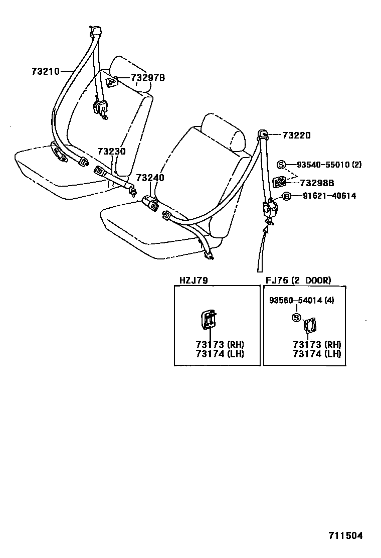 Seat belt for Toyota Land Cruiser Prado PZJ70V-MNS, 01.1990