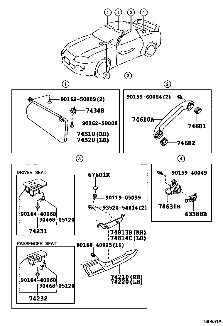 Armrest & visor for Toyota Supra JZA80-ALPQZ, 05.1993 - 05.1995