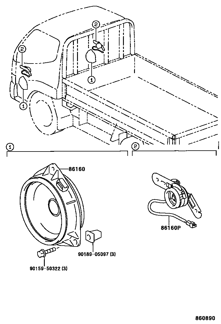 Speaker for Toyota Dyna / Toyoace XZU347-TKPMS, 05.1999 - 06.2004
