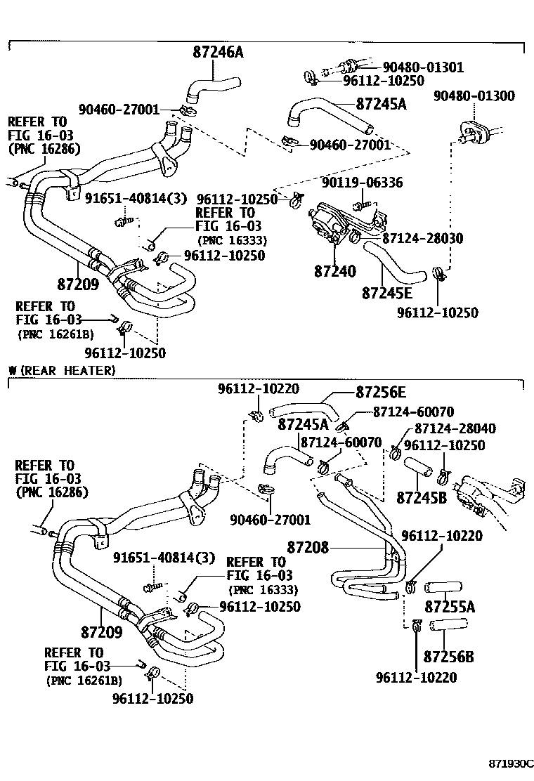 Heating & air conditioning - water piping for Toyota Land Cruiser