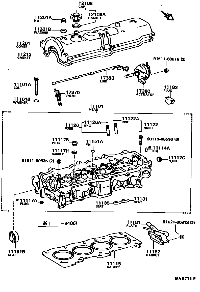 Cylinder head for Toyota Corolla AE80-EEHNS, 05.1983 - 05.1985