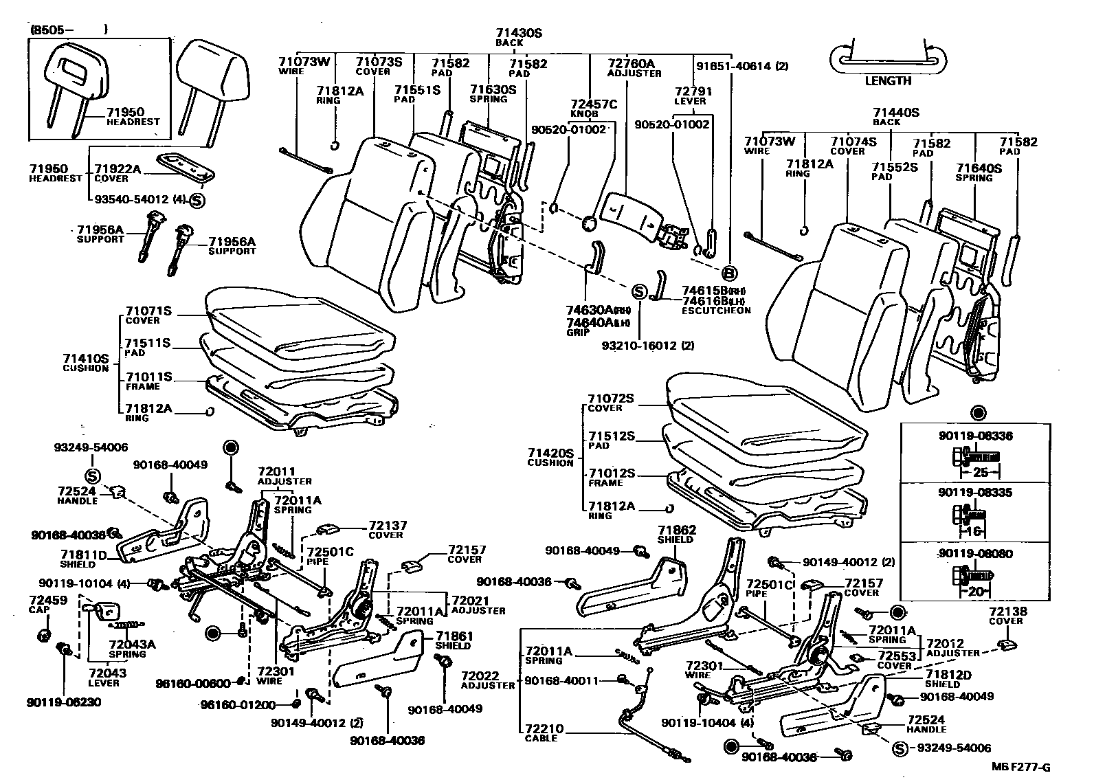 Front seat & seat track for Toyota Corolla AE82-EGMXE, 10.1984