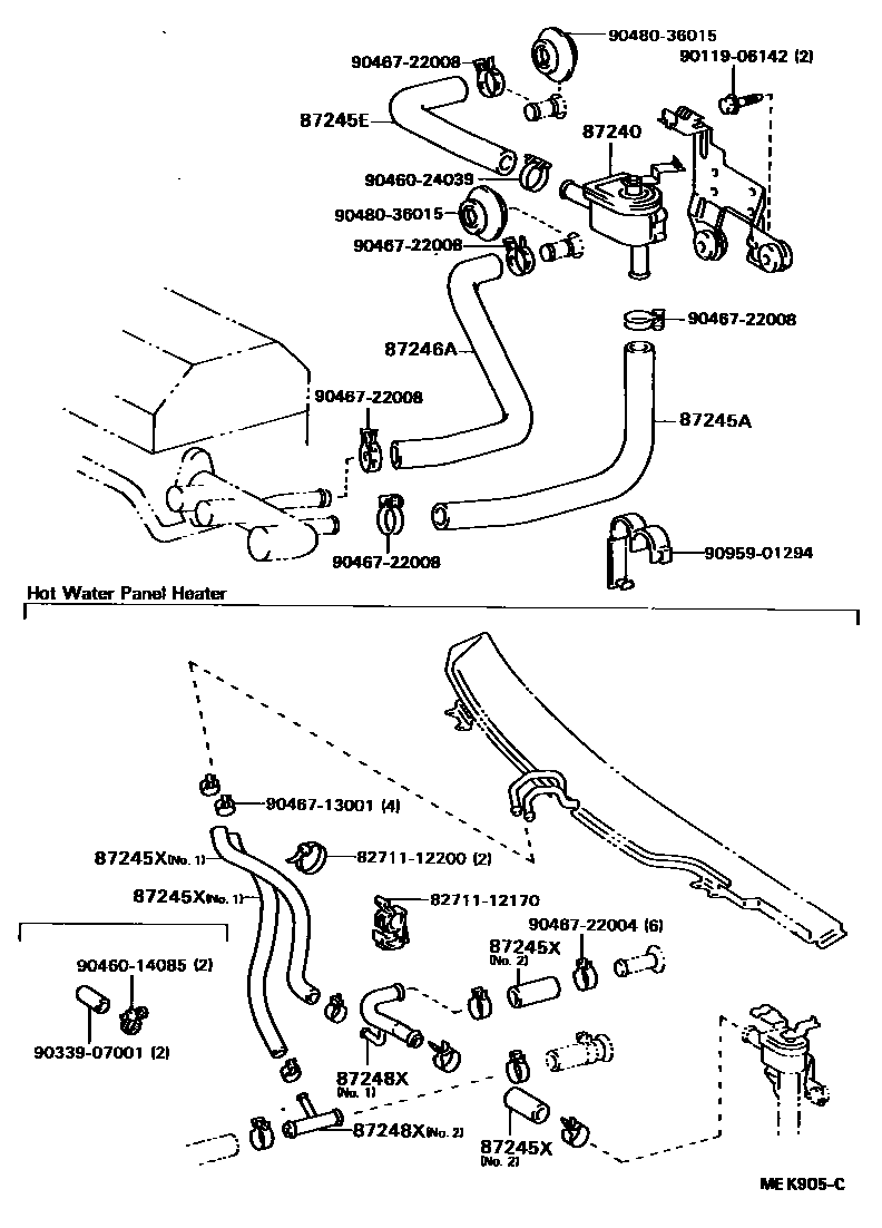 Heating & air conditioning - water piping for Toyota Vista SV25