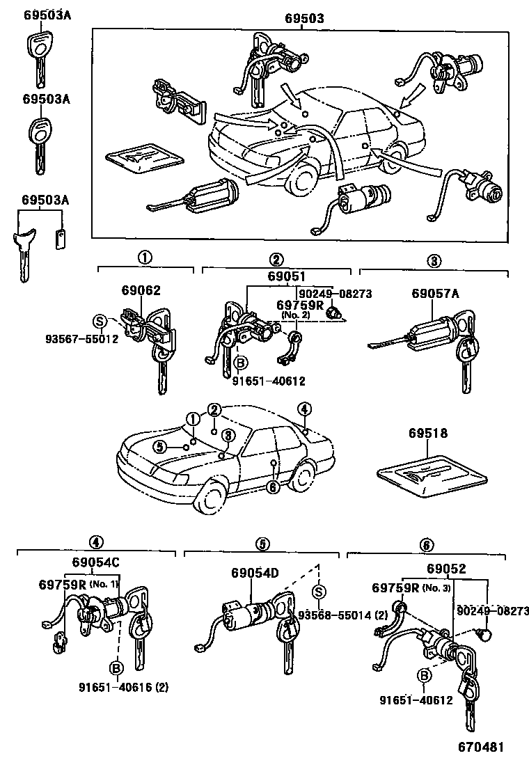 lock-cylinder-set-for-lexus-ls400-xf20-2-generation-10-1994-08-1997